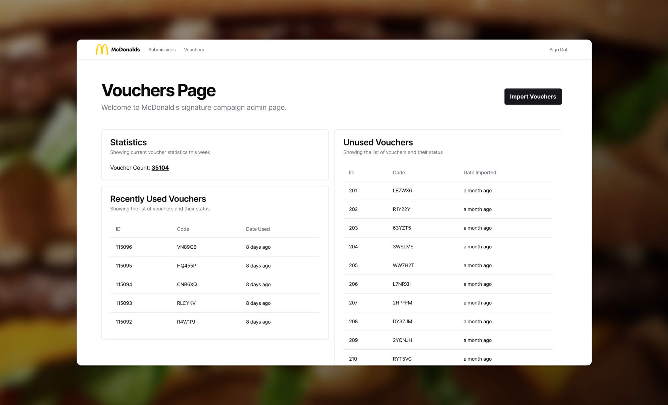Mcdonalds Admin Tool