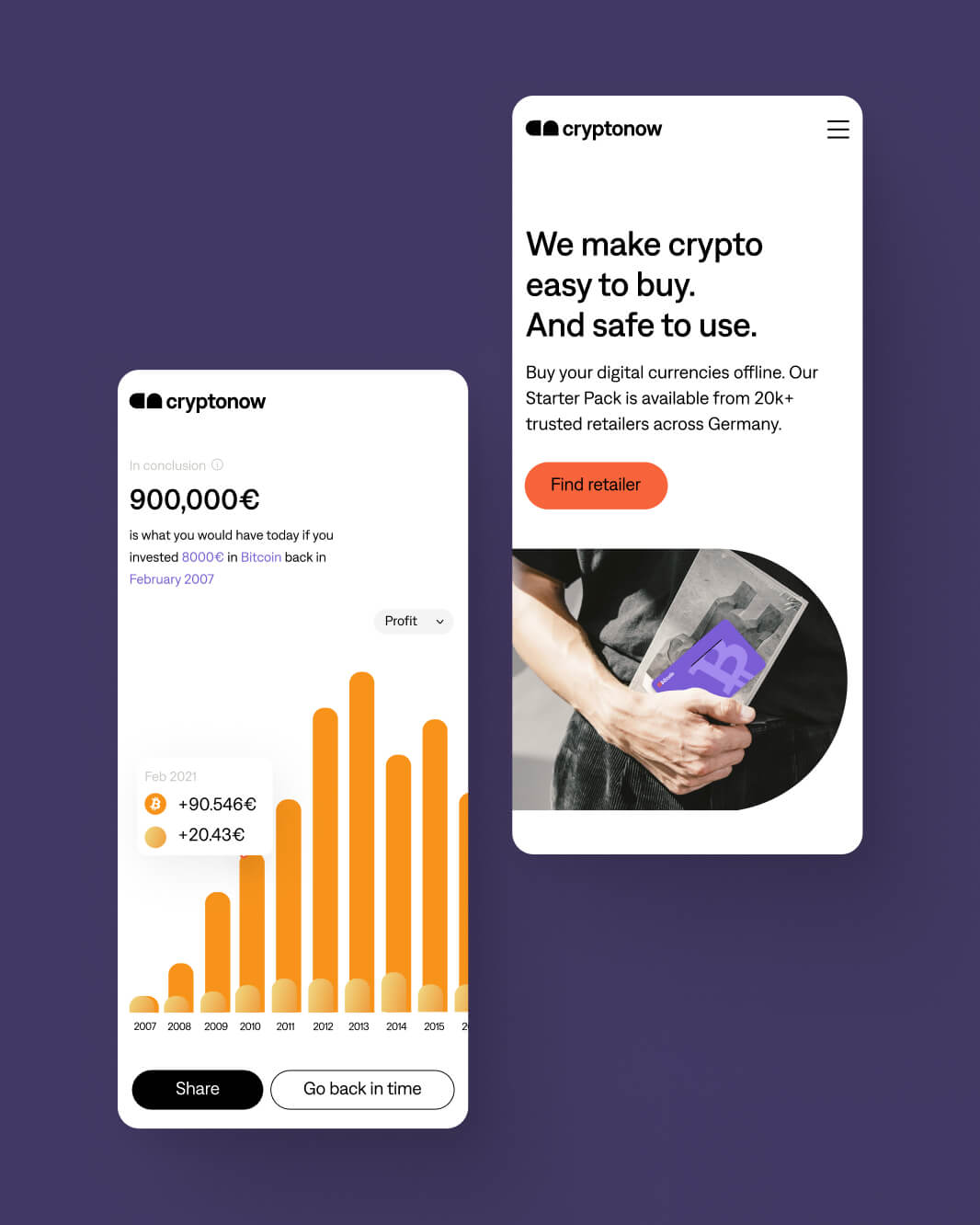 Mobile screens for Cryptonow